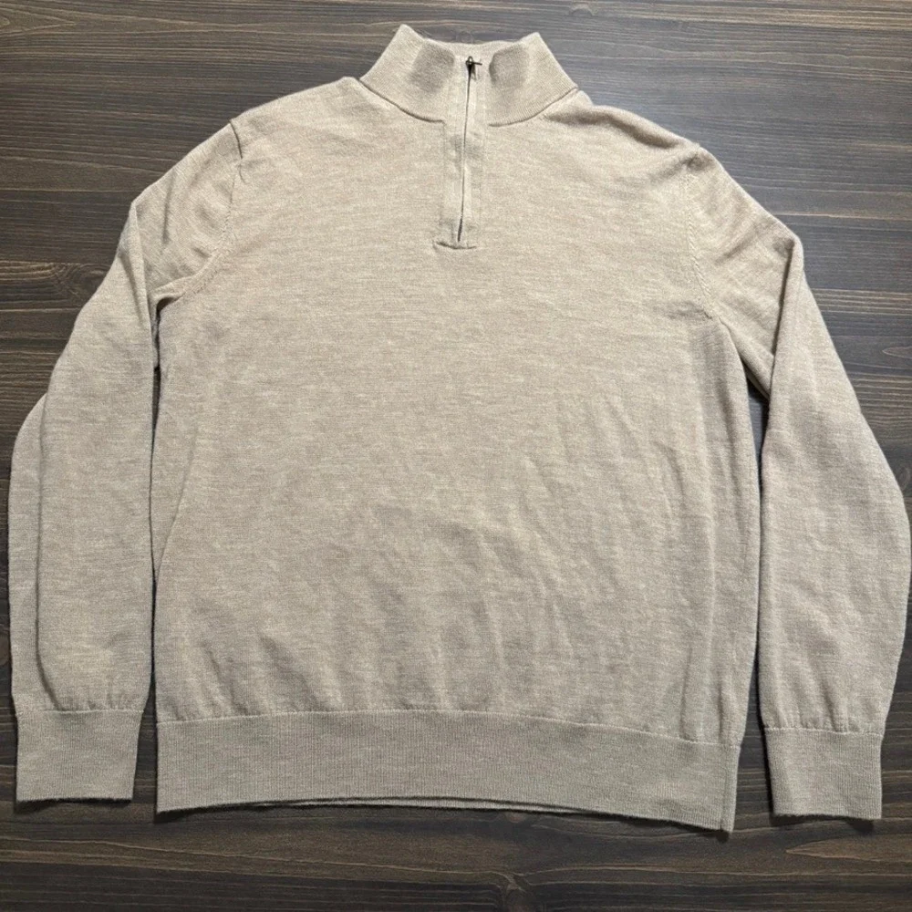 Banana Republic‎ sweater Large Khaki Beige 100% merino wool 1/4 zip mock neck